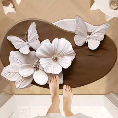 1 قطعة سجادة متعددة الأغراض ذات تأثير بصري ثلاثي الأبعاد بنمط الزهور والفراشات، سريعة الجفاف، يُغسل باليد فقط، مطبوعة بشكل بيضاوي، سجادة حمام، سجادة حمام، سجادة باب، سجادة صغيرة، سجادة، ديكور منزلي، سجادة منطقة، سجادة خارجية، ديكور منزلي، سجادة منطقة، سجادة غرفة نوم، سجادة قابلة للغسيل