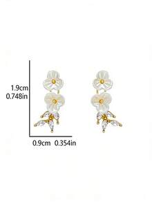 1 Pair Camellia Flower Crystal Earrings, Vintage Luxury Versatile Elegant Earrings For Women, Suitable For Daily Wear - Multicolor - View 6