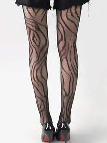 渔网袜，性感纹身蕾丝边提花镂空连裤袜，时尚女款 - 彩色 - 查看 6