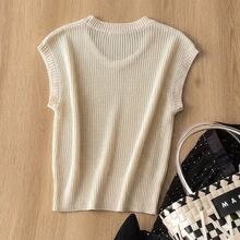 Áo dệt kim không tay cổ tròn cổ điển dành cho nữ, áo tank top dệt kim gân dài vừa phải mùa hè, thoải mái để mặc hàng ngày. - Màu be - Xem 8