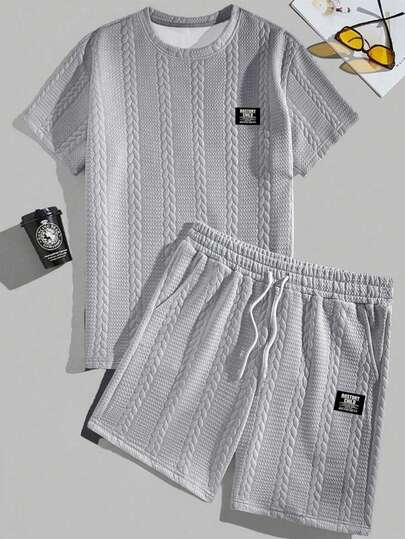 Men's Summer Letter Print Round Neck Short Sleeve Casual T-Shirt And Drawstring Waist Shorts Set