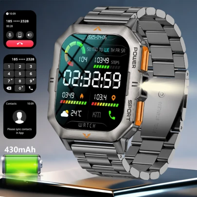  GAWSUG 2026 新款 2.01 英寸高清显示屏智能手表（通话/拨号），男士智能手表，带健身追踪器，100 多种运动模式，睡眠监测，计步器，兼容安卓和 iOS 系统，430 mAh 大容量电池