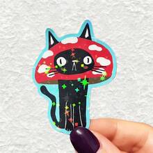 Pegatina de vinilo de mapache tonto | Pegatina de vinilo mate de gato seta | Pegatina de botella de agua de gato negro, divertida y linda, pegatina de vinilo para portátil de un solo uso - vinilo - Ver 4