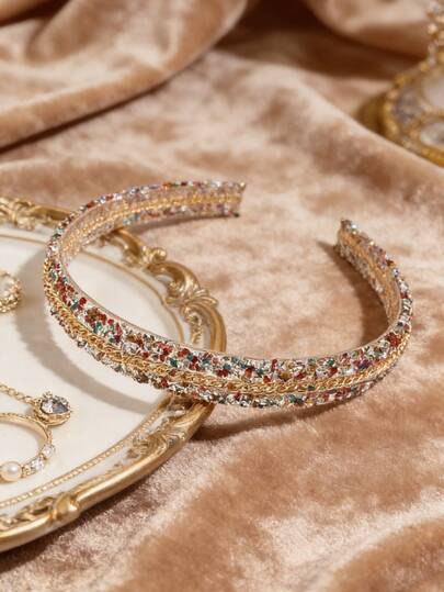 1条闪亮金色发箍，链条头饰，百搭甜美，适合外出、圣诞节、造型，优雅水钻发饰，适合圣诞派对、秋季时尚，女孩发带