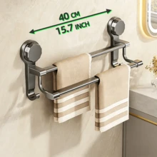 1pc Upgraded Strong Suction Cup Double Bar Towel Rack, Drill-Free Wall Mounted Bathroom Kitchen Hanger, Space-Saving Solution, Kitchen Organization, Dual Bar Design, Minimalist Rack, Rust-Resistant Material, Towel Rack, No-Drill Bracket, Busy Households - Multicolor - View 8