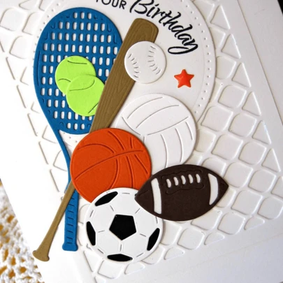 运动器材金属切割模具，适用于卡片制作、压花纸、模切套装、剪贴簿模板、机器模板 - 网球、篮球、足球