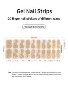 20pcs Transparent Base Nail Stickers, Require UV Lamp Curing, Salon-Grade Quality , Cross-Border Wholesale Same Style Red Book-Themed Nail Stickers Suitable For Fingertips - Gold - View 4