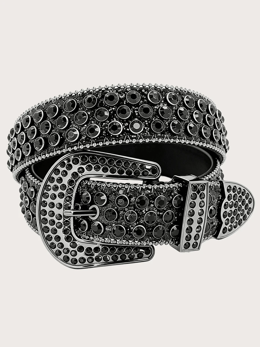 1pc Western Style Black Sequin Beaded Heavy Craft Fashion Party Rhinestone Belt, Suitable For Carnival, Back To School, Christmas, Halloween