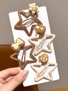 4件套多巴胺星星、棕熊、卡通BB夹、五角星发夹套装 - 彩色 - 查看 7