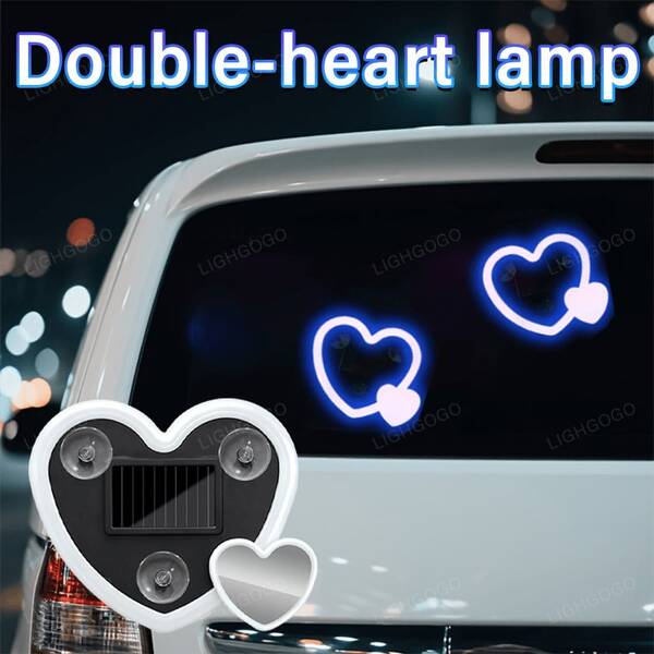 Solar-Powered Car Window Double Heart-Shaped Decorative Light (Blue Version), High-Brightness LED Interior Ambient Lighting, Perfect For Women's Car Decoration, 1 Constant Light + 4 Flashing Modes, USB 5V Power Supply, With Suction Cup, Easy To Install, Suitable For Various Scenarios, An Essential Gift To Create A Date Atmosphere, And A Selected Valentine's Day Gift.