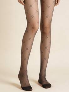 1双黑色菱形格纹透明连裤袜，轻薄夏季修身美腿袜，时尚百搭，适合春夏日常穿着 - 黑色 - 查看 6