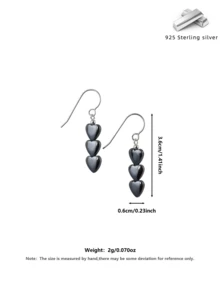 心形纯银耳环，低过敏性，百搭优雅女士耳环 - 黑色 - 查看 2