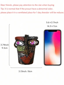 1pc Retro Contrast Color 3D Face Resin Vase, Creative Handpainted Art Flower Pot, Home Decor For Living Room, Dining Table, Balcony, Bedroom, Unique Gift For Artistic Friends, Suitable For Artificial/Fresh Flowers - B - View 10