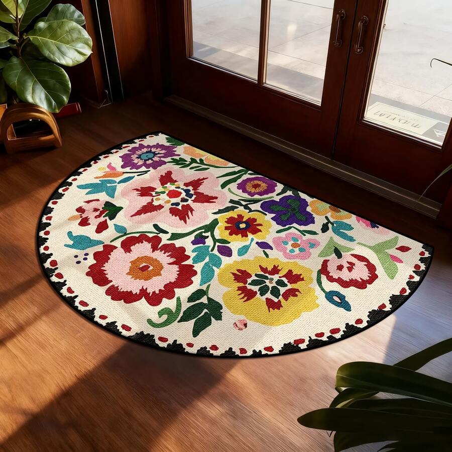 1pc Creative Semi-Circle Small Wild Flower Doormat, Small Rug, Welcome Mat, Carpet, Floor Mat, Outdoor Doormat, Kitchen Rug, Home Decor, Front Door Mat, Area Small Rug, Outdoor Mat, Home Decor, Area Rug, Garden Rug, Washable Carpet - Multicolor - View 1