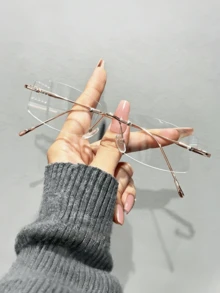 Ultra Light Frameless And Non Prescription Glasses, Exclusive To High-End Individuals, Fashionable High-Definition Resin Super Tough Lenses, Flat Lenses, Suitable For Commuting, Office, Entertainment, And Daily Wearing Of Mobile Phones And Gifts - Silver Glasses Frame Rimless - View 5