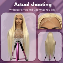 200% Density Pre Plucked Pre Cut Wear And Go Glueless #613 Blonde Lace Closure Wig 28 30 Inch Invisible Strap 13x4 Lace Frontal Drawstring Wig 34 Inch Transparent Lace Front Human Blended Hair Wigs For Women - S613 - View 2