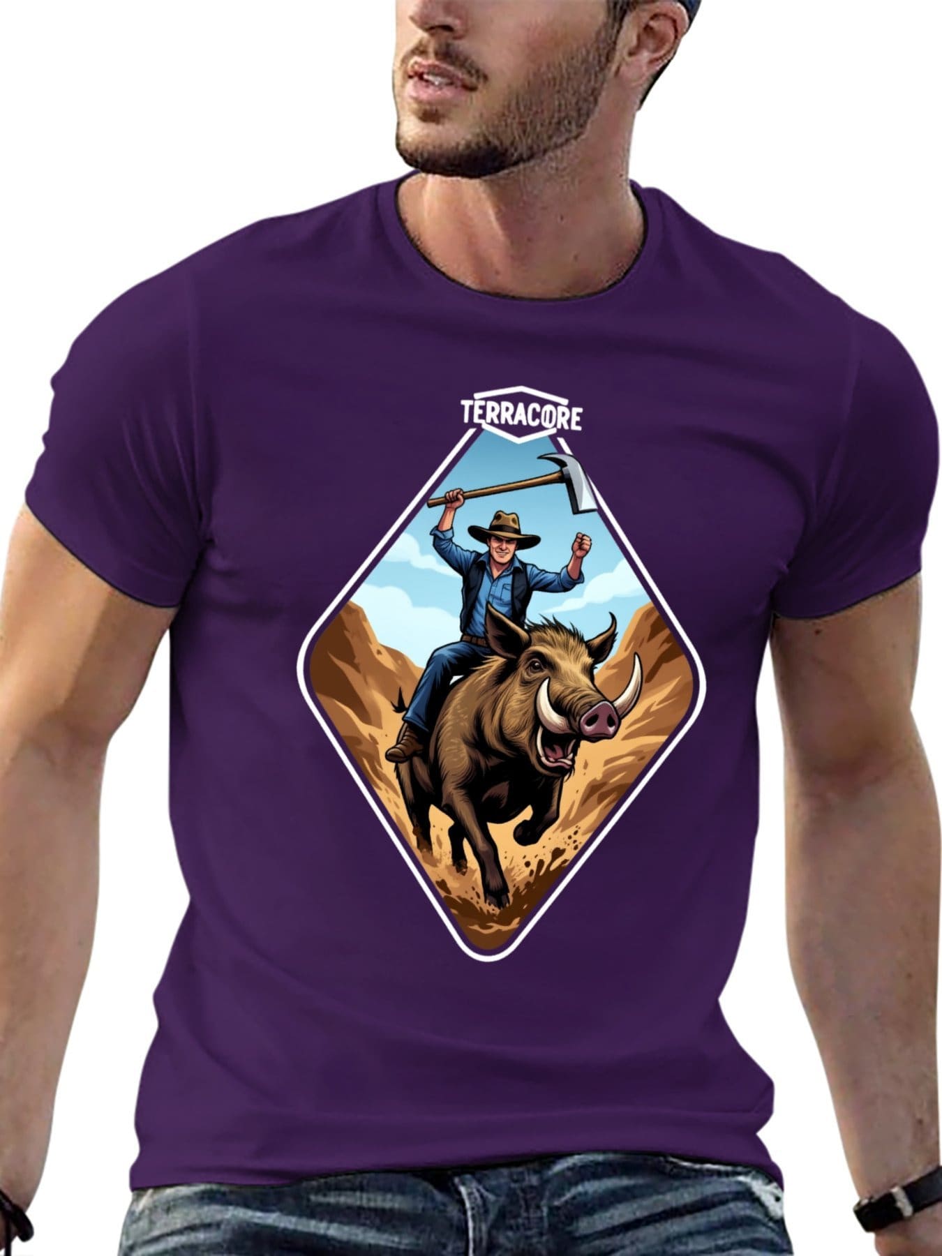 TERRACORE Men's T-Shirt: Soft Cotton Adventure Graphic Tee, Comfortable Summer Top - 紫色 - 查看 1
