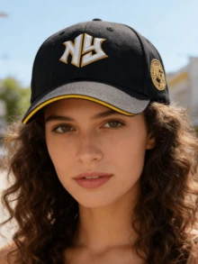 男女通用纽约字母刺绣棒球帽，透气运动遮阳帽，适合户外通勤、街头时尚、休闲、装饰和日常防晒 - 黑色 - 查看 3