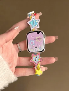 1条新款时尚彩色串珠向日葵蜜蜂表带，适用于 40mm、44mm、38mm、41mm、42mm (S10)、42mm、45mm (S10 46)、49mm，可爱多巴胺饰品表带，适用于 Series 11 Ultra、3 SE3 Ultra、2 S10 SE2、9 8 7 SE 6 5 4 3 2，感恩节、圣诞节、万圣节礼物 - 星星彩色 - 查看 2