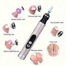 12件套电动指甲打磨器套装，多功能指甲钻，USB充电 - 适用于厚指甲，专业4速电动指甲锉，指甲抛光塑形工具，美甲工具，精美礼品，180mAh电池 - 彩色 - 查看 5