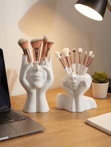 2pcs Resin Face Vase Decor - Desktop Storage, Suitable For Office And Vanity | Floral Decoration, Makeup Brush Storage, Unique Gift, Desktop/Vanity Decor, Collectibles, Resin Decorations - Multiple Styles - View 10