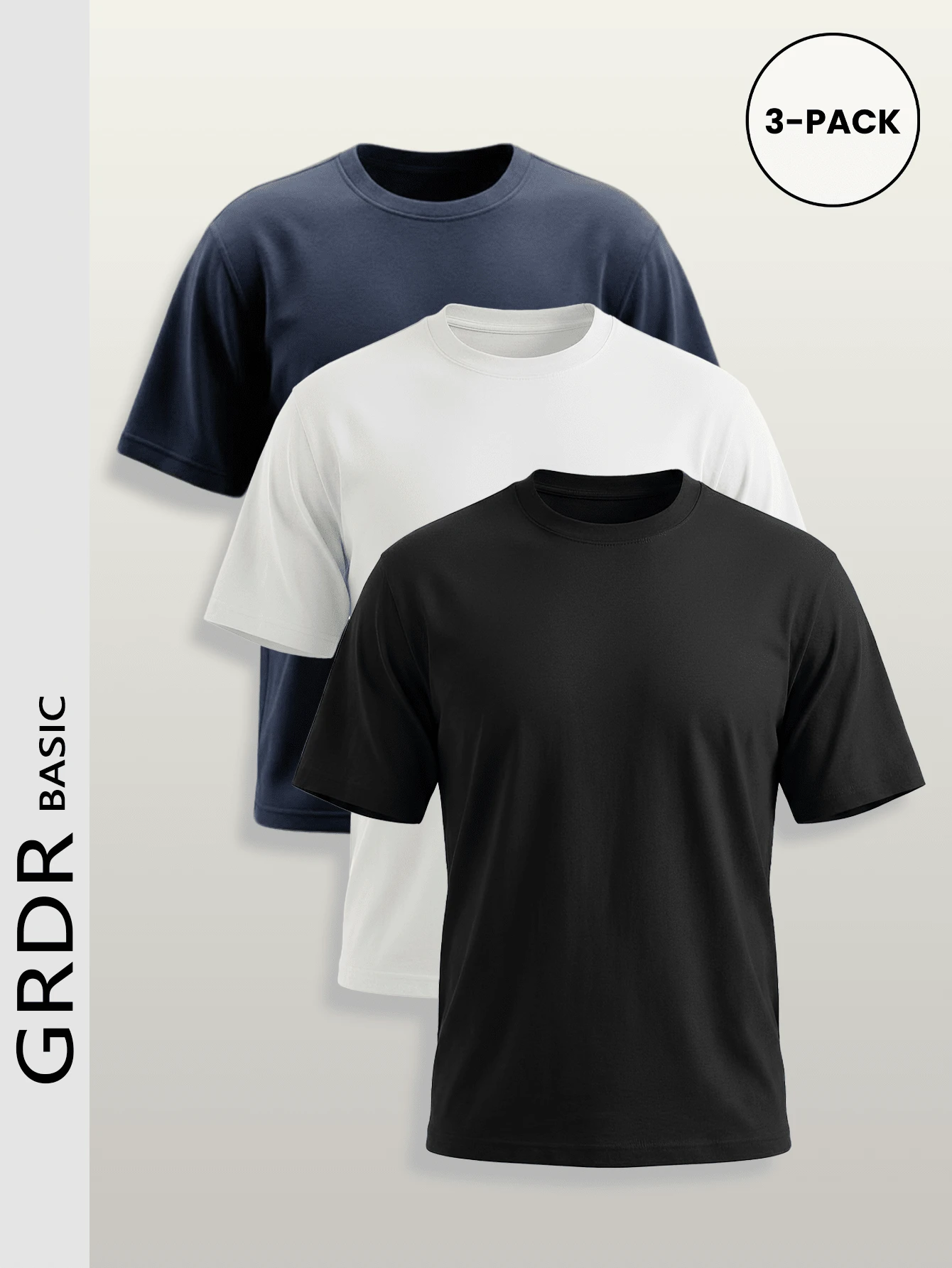 GRDR 3pcs/Set Men's Solid Color Casual Street Sporty Round Neck Short Sleeve T-Shirts, Minimalist Versatile, Suitable For Layering - Multicolor - View 1