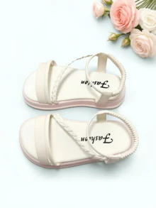 1双儿童米白色凉鞋，编织带凉鞋，手工编织鞋面，弹性后跟，防滑厚底，儿童时尚凉鞋，适合宴会、聚会、派对、婚礼、度假等场合。 - 白色 - 查看 3