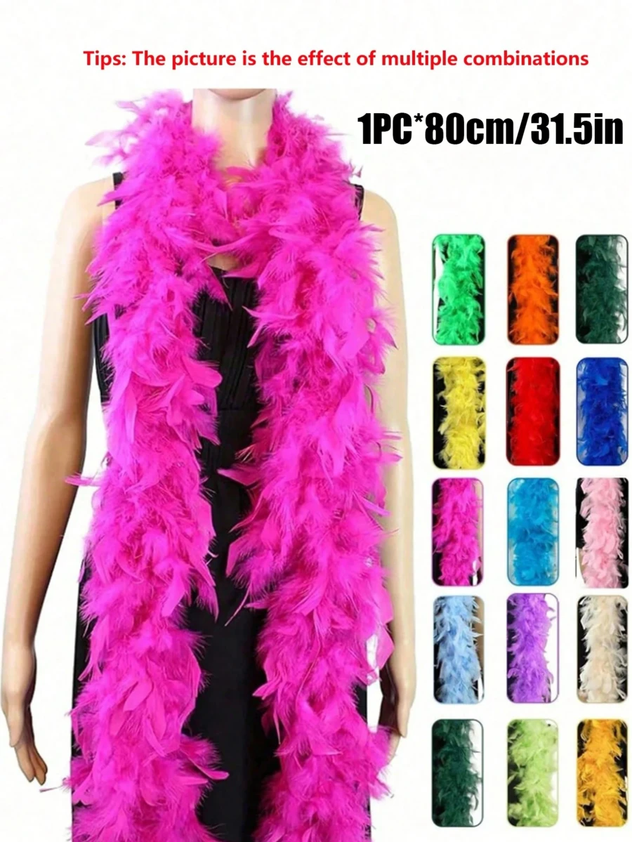1条80厘米人造羽毛围巾，适用于DIY项目、生日派对服装、婚礼摄影道具、舞台表演、家居和派对装饰、嘉年华用品 - 多款 - 查看 1