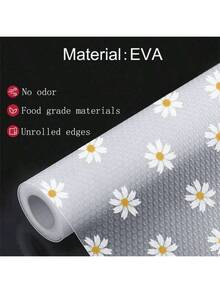 1roll Chrysanthemum Pattern Shelf Liner, Non-Adhesive Drawer Liner, Non-Slip Refrigerator Mat, Waterproof EVA Cabinet Liner, Easy To Clean Kitchen Mat - Multicolor - View 2