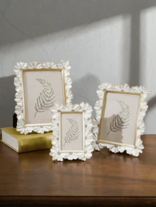 1pc White Resin Photo Frame With Gold Trim, 3D Daisy Flower Decor Picture Frame, Square Tabletop Display, Horizontal Or Vertical, Suitable For Home Decor And Photography Props - Multicolor - View 3