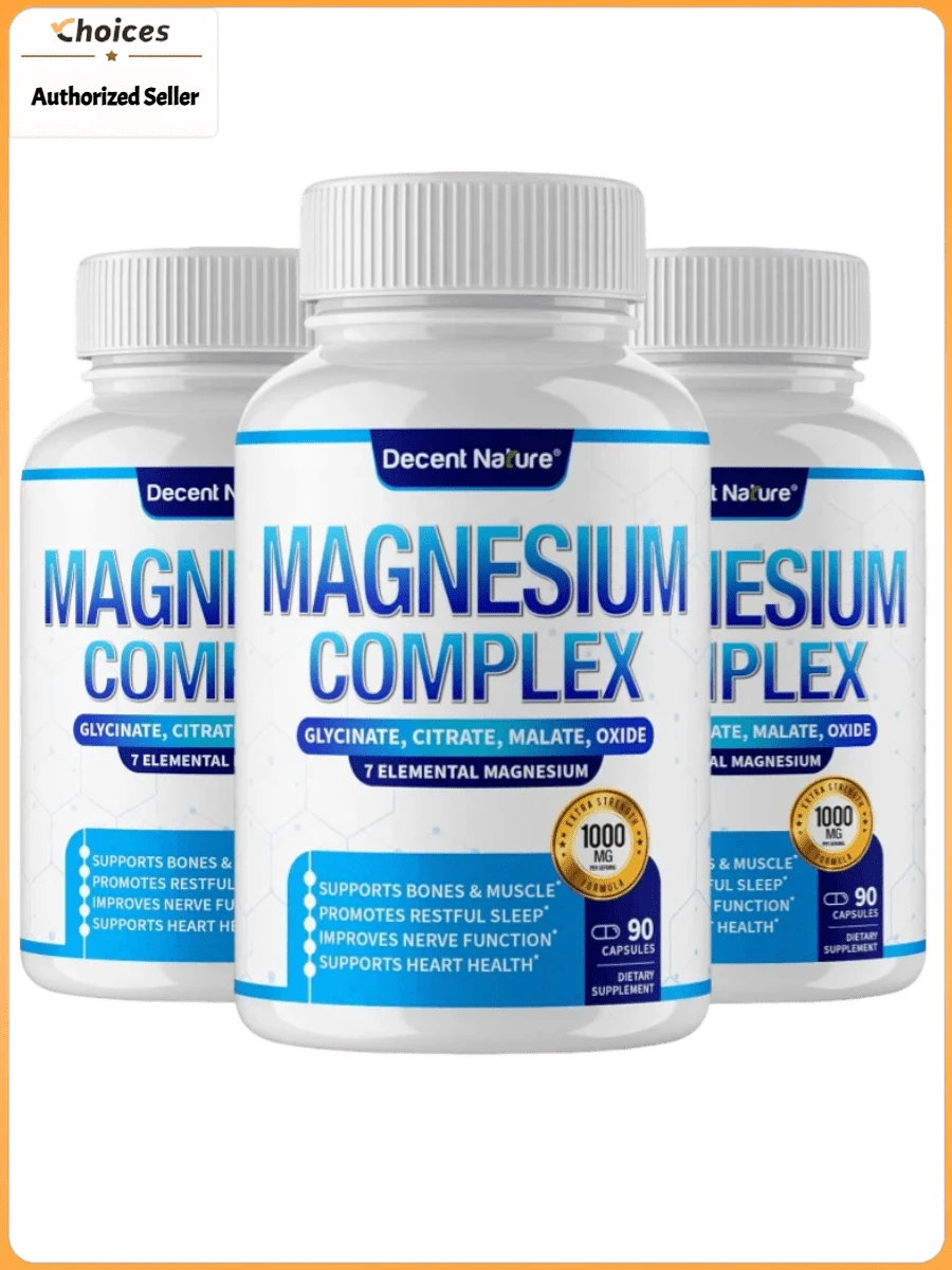 7-In-1 Magnesium Complex Supplement 1000mg | Glycinate Citrate Malate Taurate Orotate Blend | High Potency Magnesium Capsules | 90 Capsules (3 Bottles) - 3 Bottles - 查看 1