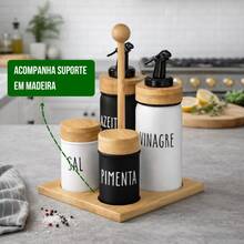5 Piece Cruet Set With Bamboo Stand Doha Salt And Pepper Shaker - 黑與白 - 查看 6