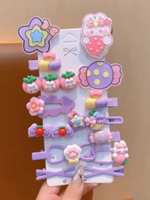 14pcs Princess Hair Clips Set, Bangs Clips, BB Clips, Cute New Hair Accessories - Multicolor - View 5