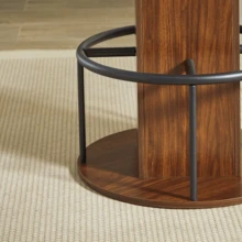 3-Piece Bar Table And Stool Set, 31.5-Inch Round Table With Two Stools, Wooden Dining Table With Ring-Shaped Metal Footrest. Suitable For Dining Rooms, Cafes, Bars, Living Rooms, Etc. - Walnut - View 9