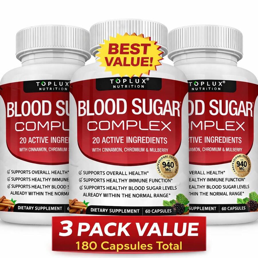 3 Pack Blood Sugar Support Capsules – 20 Active Ingredients With Cinnamon, Chromium & Mulberry, Daily Metabolism & Wellness Supplement, 180 Capsules Value Pack - 3 pcs-195g - 查看 1