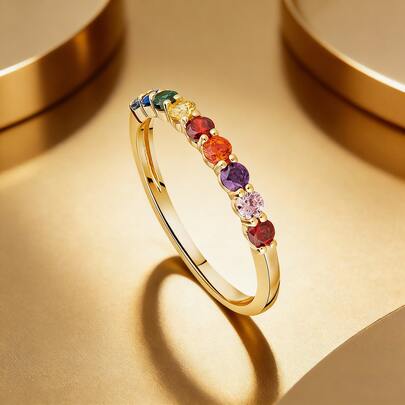 1pc Fashionable Niche Design Personalized Minimalist Versatile Elegant Luxurious Chic Colorful Cubic Zirconia Ring, Suitable For Women's Daily Wear