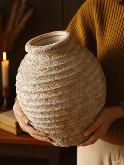 1 pezzo Vaso idroponico in stile nordico minimalista in ceramica, adatto per la decorazione della casa, set di vasi decorativi moderni e minimalisti, adatti per fiori freschi, vaso in stile bohémien, adatto per fattoria, soggiorno, sala da pranzo, scrivania, libreria, decorazione centrale, decorazione da tavolo, vaso per fiori a righe bianche di grandi dimensioni