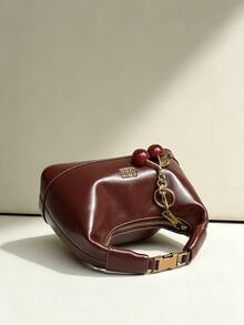 New Fashion Versatile Glossy Leather Lock Cherry Pendant Design Casual Crescent Adjustable Shoulder/Crossbody Handbag - Burgundy - View 4
