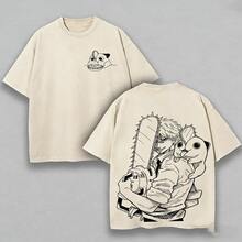 Apricot Vintage Acid Wash Oversized T-Shirt, Anime ChainsawMan Denji Pochitai Chainsaw Devil Form Graphic Tees, Unisex Casual Streetwear Short Sleeve Tops, Unisex Streetwear Casual Vintage Washed  Cotton Top For Men & Women, Men Graphic T Shirts, Men Vintage T Shirts,  Anime Shirt, Mens Clothes, Mens T Shirts, Y2k Clothes - 杏色 - 查看 1