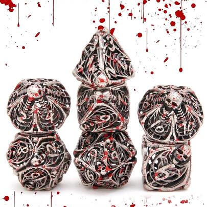 7pcs Hollow Metal Skull Dice Set, Suitable For Role-Playing RPG Tabletop Card Games
