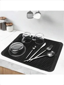 1pc Silicone Drying Mat, Suitable For Kitchen Countertop, Heat Resistant Air Dry Dish Mat, Silicone Stove Cover Pad Soap Dish, 5 Size Options - Black - View 1