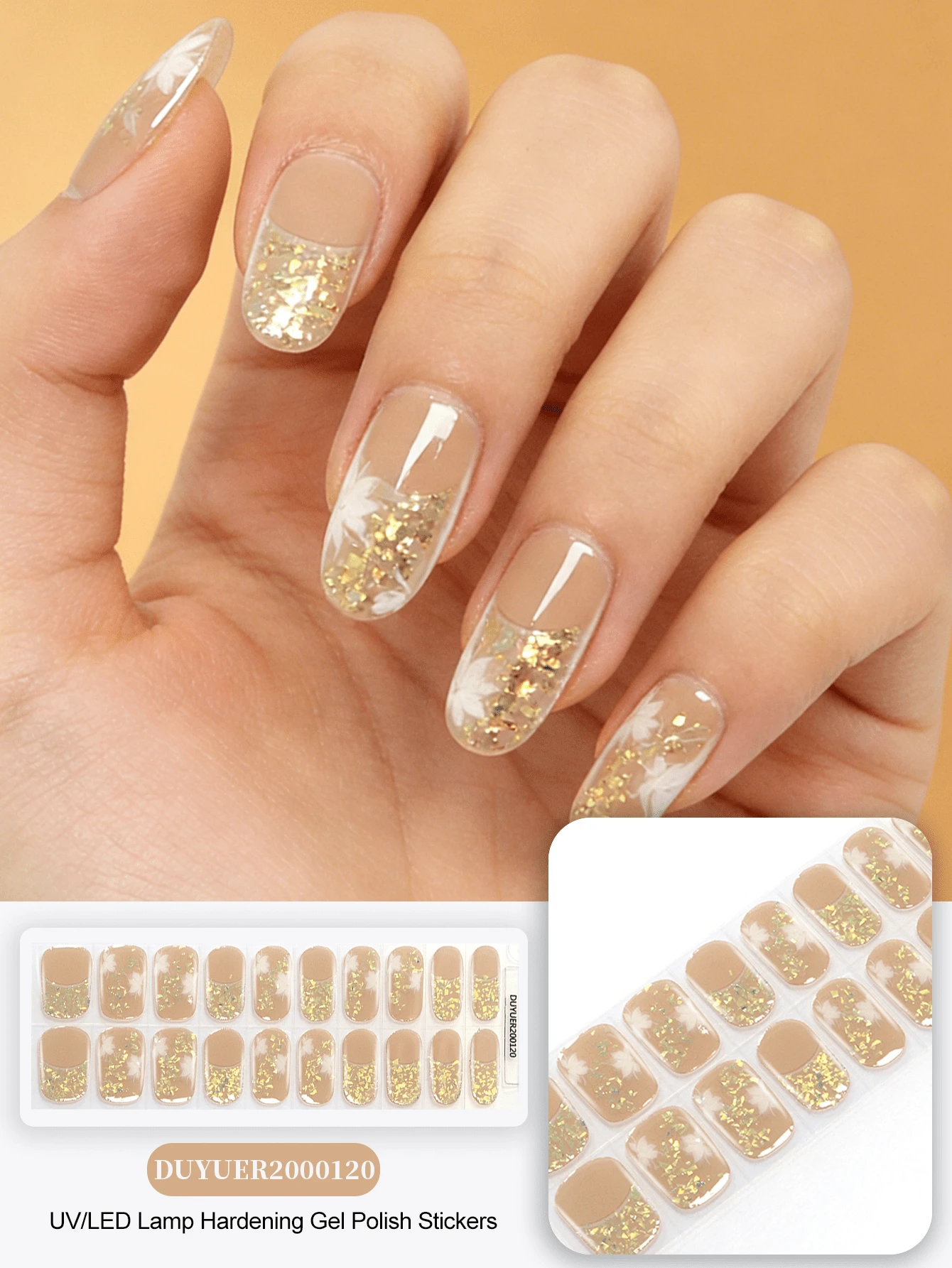 20pcs Transparent Base Nail Stickers, Require UV Lamp Curing, Salon-Grade Quality , Cross-Border Wholesale Same Style Red Book-Themed Nail Stickers Suitable For Fingertips