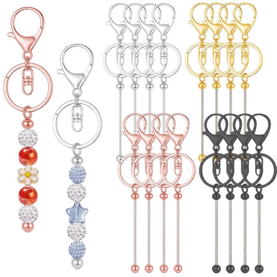 4/6pcs Blank Beading Rods, Assorted Alloy Lobster Clasp Keychains, Suitable For DIY Keychain, Bag Pendant, Beaded Jewelry, Craft Gift Making For Family And Friends (4 Color Options) - Medium 8 Beaded Buckle - View 1