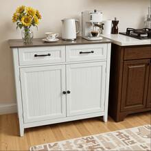 Kitchen  Sideboard With Drawers, Buffet Cabinet, 2-Door Kitchen Storage Cabinet With Adjustable Shelf - Grey - View 7