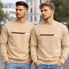 Set Of 2 Crew Neck Printed Paris Sweatshirts, Flannel Lined, Winter Casual Streetwear Comfortable Minimalist Premium - 卡其色 - 查看 4