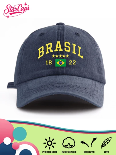 1 Pieza Gorra de béisbol vintage lavada unisex - Estampado gráfico patrimonial "BRASIL 1822" con bandera nacional y estrellas - Disponible en múltiples colores retro - Textura suave Gorra ajustable para el Día de la Independencia de Brasil, viajes y regalo deportivo