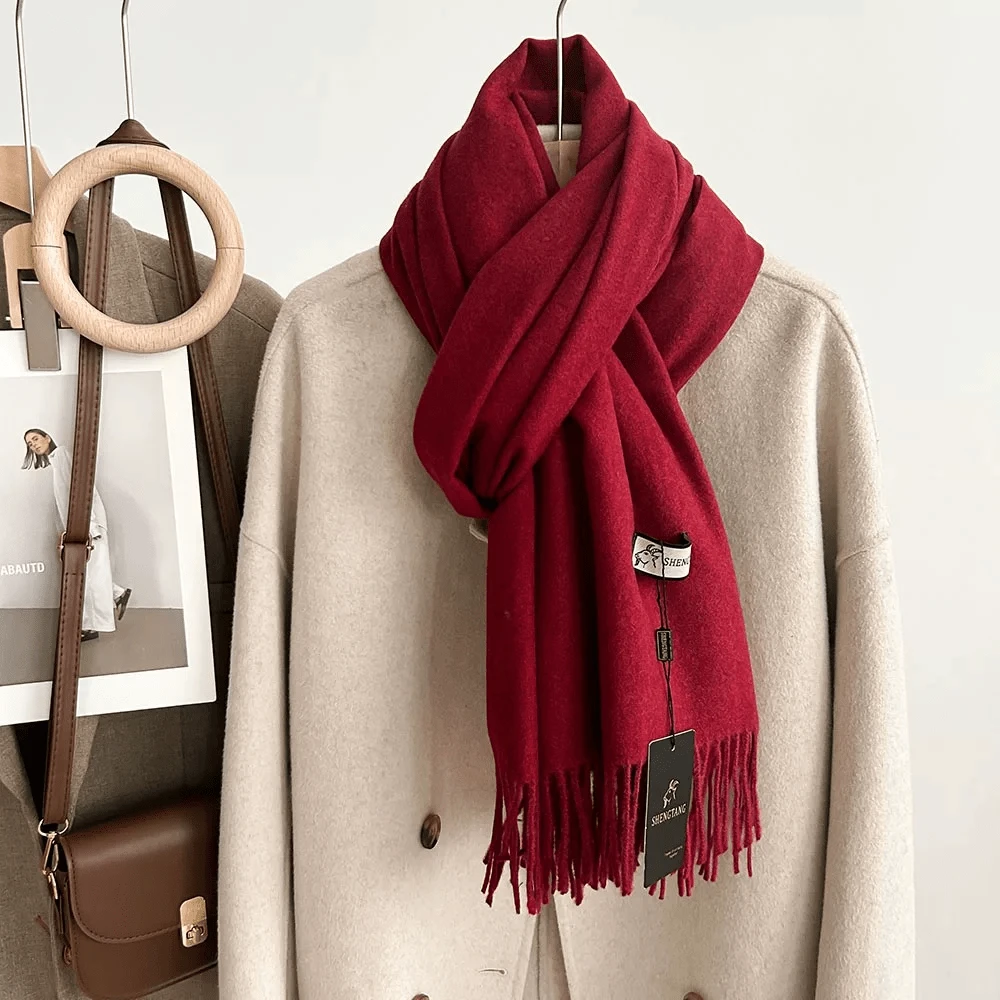 Cashmere Plain Scarf 300g Unisex Wool Scarf/Pashmina/Shawl/Elegant/Solid Color/Warm/Flexible For Winter - 紅色的 - 查看 1