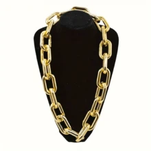 1pc Exaggerated Thick Plastic Gold Chain Necklace, Party Accessory, Holiday Gift. Unisex, Chunky Design, Suitable For Parties, Music Festivals, Travels, Banquets, Halloween And Christmas Decoration. - View 7