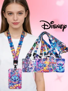 1pc Cute Stitch Lanyard With ID Card Holder - Cartoon Neck Strap Badge Key Chain (Random Style) - Multicolor - View 2