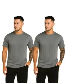 Kit 2 Camisetas Dry Fit Masculina Manga Curta DryFit Academia Corrida T-shirt Esportiva CrossFit Fitness Lisa Casual Esportes Poliéster Premium - 2 Cinzas - Visão 2